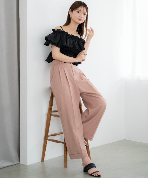 AND COUTURE(アンドクチュール)の「2タックワイドパンツ(その他パンツ・レディース・ピンク/オフホワイト/チャコールグレー・SMALL/MEDIUM)」の7枚目の写真