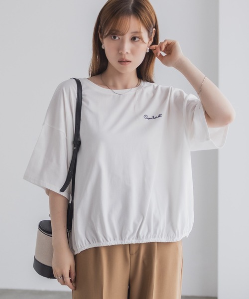 NAVY(ネイビー)の「nAvy 裾ゴムバルーンTシャツ 【ワンポイント刺繍】(Tシャツ/カットソー・レディース・イエロー/グリーン/オフホワイト/チャコールグレー・M/L)」の1枚目の写真