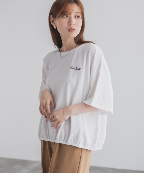 NAVY(ネイビー)の「nAvy 裾ゴムバルーンTシャツ 【ワンポイント刺繍】(Tシャツ/カットソー・レディース・イエロー/グリーン/オフホワイト/チャコールグレー・M/L)」の5枚目の写真