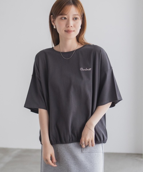 NAVY(ネイビー)の「nAvy 裾ゴムバルーンTシャツ 【ワンポイント刺繍】(Tシャツ/カットソー・レディース・イエロー/グリーン/オフホワイト/チャコールグレー・M/L)」の11枚目の写真