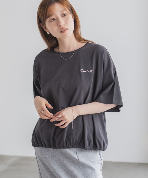 NAVY(ネイビー)の「nAvy 裾ゴムバルーンTシャツ 【ワンポイント刺繍】(Tシャツ/カットソー・レディース・イエロー/グリーン/オフホワイト/チャコールグレー・M/L)」の13枚目の写真