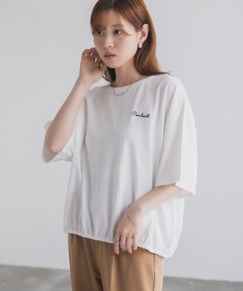 NAVY(ネイビー)の「nAvy 裾ゴムバルーンTシャツ 【ワンポイント刺繍】(Tシャツ/カットソー・レディース・イエロー/グリーン/オフホワイト/チャコールグレー・M/L)」の6枚目の写真
