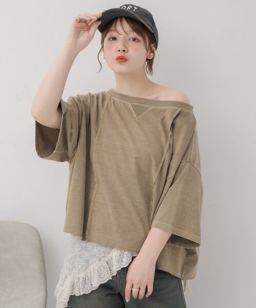 RETRO GIRL（レトロガール）の「リメイク切替ワンショルTEE（Tシャツ/カットソー・レディース・チャコールグレー/パープル/ベージュ・FREE）」の8枚目の写真