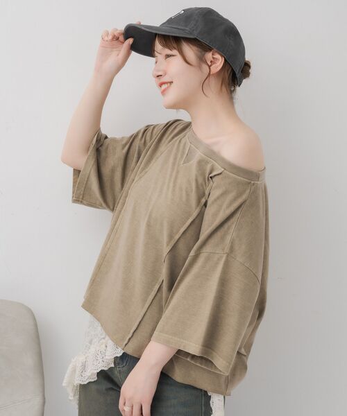 RETRO GIRL（レトロガール）の「リメイク切替ワンショルTEE（Tシャツ/カットソー・レディース・チャコールグレー/パープル/ベージュ・FREE）」の10枚目の写真