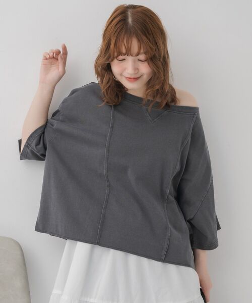 RETRO GIRL（レトロガール）の「リメイク切替ワンショルTEE（Tシャツ/カットソー・レディース・チャコールグレー/パープル/ベージュ・FREE）」の16枚目の写真