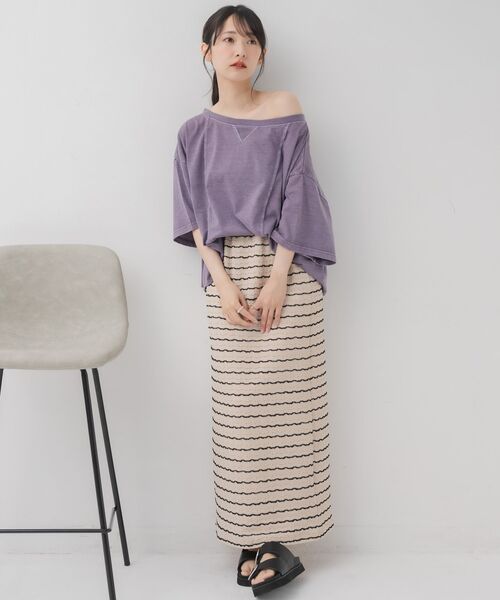 RETRO GIRL（レトロガール）の「リメイク切替ワンショルTEE（Tシャツ/カットソー・レディース・チャコールグレー/パープル/ベージュ・FREE）」の20枚目の写真