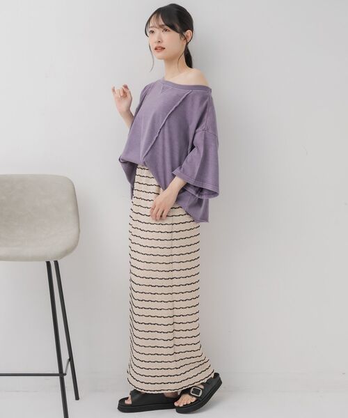 RETRO GIRL（レトロガール）の「リメイク切替ワンショルTEE（Tシャツ/カットソー・レディース・チャコールグレー/パープル/ベージュ・FREE）」の22枚目の写真