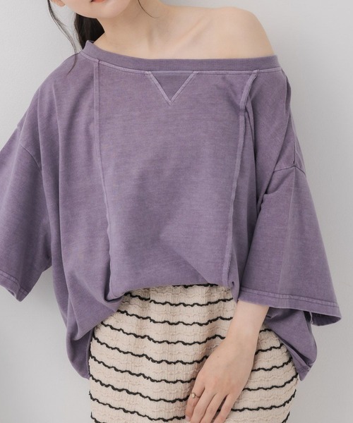 RETRO GIRL（レトロガール）の「リメイク切替ワンショルTEE（Tシャツ/カットソー・レディース・チャコールグレー/パープル/ベージュ・FREE）」の3枚目の写真