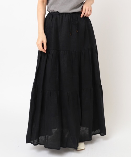 RNA-N（アールエヌエーエヌ）の「G1091 リネンロングティアードスカート（スカート・レディース・ブラック/グリーン・SMALL/MEDIUM）」の2枚目の写真