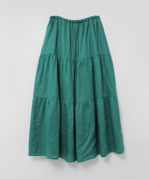 RNA-N（アールエヌエーエヌ）の「G1091 リネンロングティアードスカート（スカート・レディース・ブラック/グリーン・SMALL/MEDIUM）」の4枚目の写真