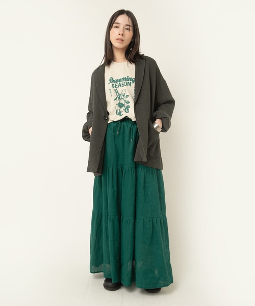 RNA-N（アールエヌエーエヌ）の「G1091 リネンロングティアードスカート（スカート・レディース・ブラック/グリーン・SMALL/MEDIUM）」の7枚目の写真