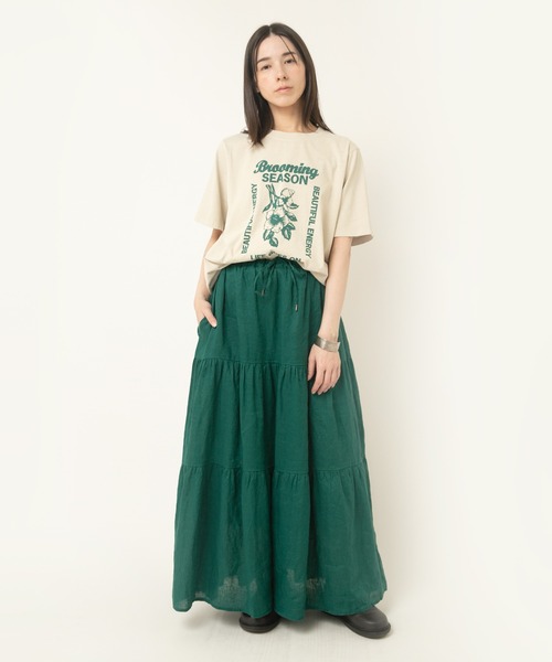 RNA-N（アールエヌエーエヌ）の「G1091 リネンロングティアードスカート（スカート・レディース・ブラック/グリーン・SMALL/MEDIUM）」の5枚目の写真