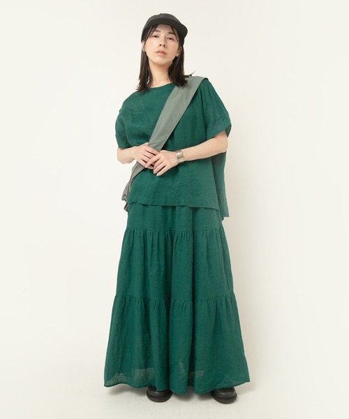 RNA-N（アールエヌエーエヌ）の「G1091 リネンロングティアードスカート（スカート・レディース・ブラック/グリーン・SMALL/MEDIUM）」の6枚目の写真