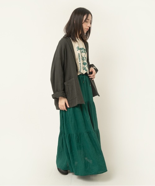 RNA-N（アールエヌエーエヌ）の「G1091 リネンロングティアードスカート（スカート・レディース・ブラック/グリーン・SMALL/MEDIUM）」の8枚目の写真