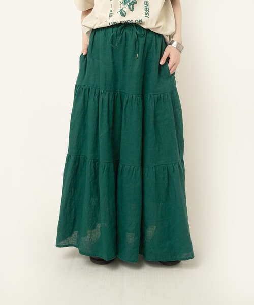 RNA-N（アールエヌエーエヌ）の「G1091 リネンロングティアードスカート（スカート・レディース・ブラック/グリーン・SMALL/MEDIUM）」の15枚目の写真