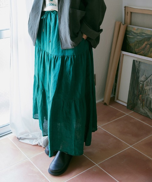 RNA-N（アールエヌエーエヌ）の「G1091 リネンロングティアードスカート（スカート・レディース・ブラック/グリーン・SMALL/MEDIUM）」の16枚目の写真