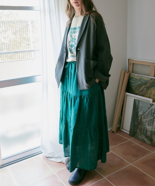 RNA-N（アールエヌエーエヌ）の「G1091 リネンロングティアードスカート（スカート・レディース・ブラック/グリーン・SMALL/MEDIUM）」の20枚目の写真