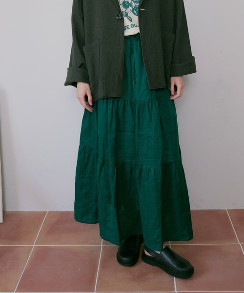 RNA-N（アールエヌエーエヌ）の「G1091 リネンロングティアードスカート（スカート・レディース・ブラック/グリーン・SMALL/MEDIUM）」の17枚目の写真