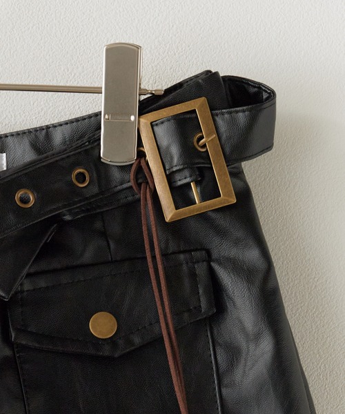 Chick(チック)の「Leather layered check skirt / レザーレイヤード チェックスカート(スカート・レディース・ブラウン・FREE)」の4枚目の写真