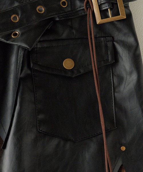 Chick(チック)の「Leather layered check skirt / レザーレイヤード チェックスカート(スカート・レディース・ブラウン・FREE)」の5枚目の写真