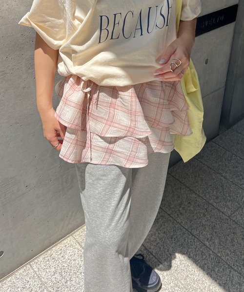 PILIT(ピリット)の「チェックフリルラップベルト(スカート・レディース・ピンク/アイボリー・MEDIUM)」の9枚目の写真