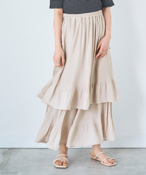 mil(ミル)の「2段プリーツ ティアードスカート(スカート・レディース・ブラック/モカ/ベージュ・S/XS)」の3枚目の写真