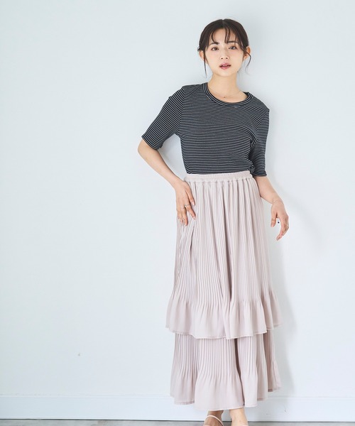 mil(ミル)の「2段プリーツ ティアードスカート(スカート・レディース・ブラック/モカ/ベージュ・S/XS)」の10枚目の写真