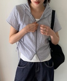 drawstring food check shirt