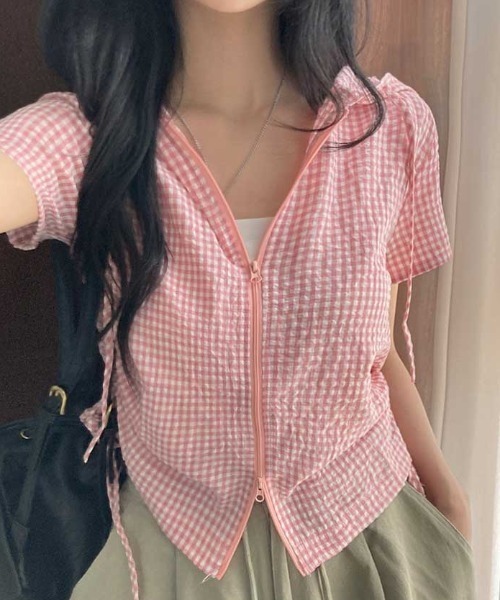 Vipoa(ヴィポア)の「drawstring food check shirt(シャツ/ブラウス・レディース・ピンク/グレー・FREE)」の22枚目の写真