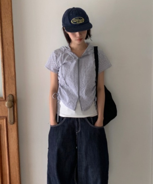 Vipoa(ヴィポア)の「drawstring food check shirt(シャツ/ブラウス・レディース・ピンク/グレー・FREE)」の6枚目の写真