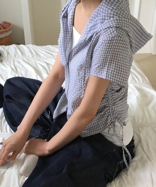 Vipoa(ヴィポア)の「drawstring food check shirt(シャツ/ブラウス・レディース・ピンク/グレー・FREE)」の8枚目の写真