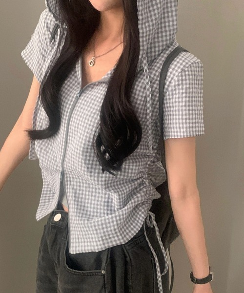 Vipoa(ヴィポア)の「drawstring food check shirt(シャツ/ブラウス・レディース・ピンク/グレー・FREE)」の19枚目の写真
