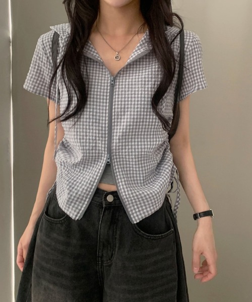 Vipoa(ヴィポア)の「drawstring food check shirt(シャツ/ブラウス・レディース・ピンク/グレー・FREE)」の20枚目の写真