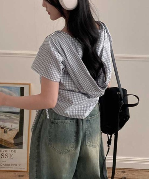 Vipoa(ヴィポア)の「drawstring food check shirt(シャツ/ブラウス・レディース・ピンク/グレー・FREE)」の12枚目の写真