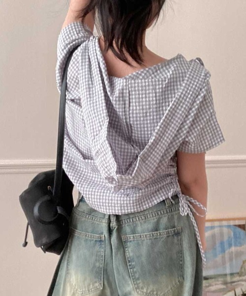 Vipoa(ヴィポア)の「drawstring food check shirt(シャツ/ブラウス・レディース・ピンク/グレー・FREE)」の14枚目の写真