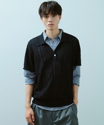 透かし編みニット」に該当するブラック/黒色系のメンズファッション