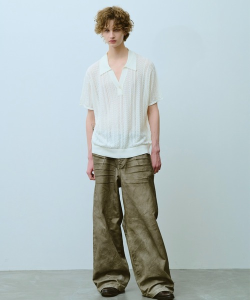 Camphor wood（カンファーウッド）の「rayon openwork skipper knit shirt / レーヨン透かし編みスキッパーニットシャツ（シャツ/ブラウス・メンズ・ホワイト/ブラック・MEDIUM/LARGE）」の18枚目の写真