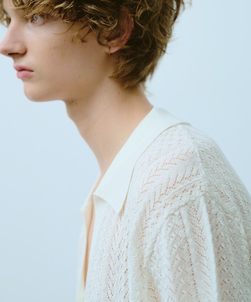 Camphor wood（カンファーウッド）の「rayon openwork skipper knit shirt / レーヨン透かし編みスキッパーニットシャツ（シャツ/ブラウス・メンズ・ホワイト/ブラック・MEDIUM/LARGE）」の5枚目の写真