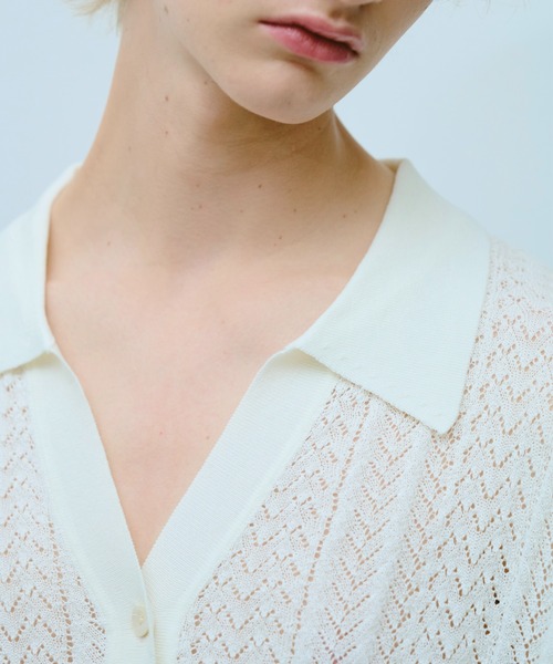 セール】rayon openwork skipper knit shirt / レーヨン透かし編み
