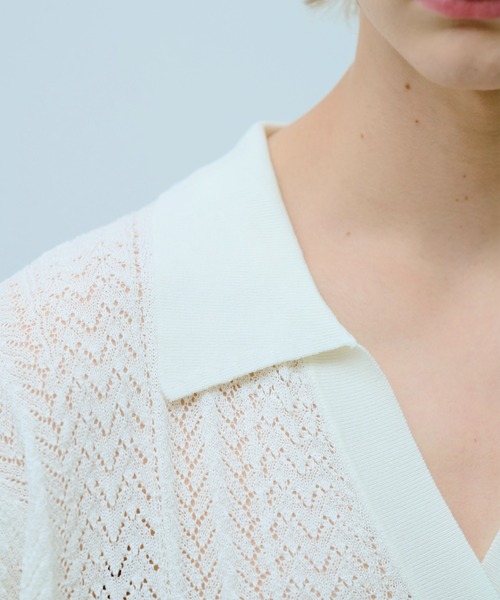 Camphor wood（カンファーウッド）の「rayon openwork skipper knit shirt / レーヨン透かし編みスキッパーニットシャツ（シャツ/ブラウス・メンズ・ホワイト/ブラック・MEDIUM/LARGE）」の8枚目の写真