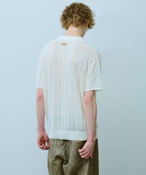 Camphor wood（カンファーウッド）の「rayon openwork skipper knit shirt / レーヨン透かし編みスキッパーニットシャツ（シャツ/ブラウス・メンズ・ホワイト/ブラック・MEDIUM/LARGE）」の9枚目の写真