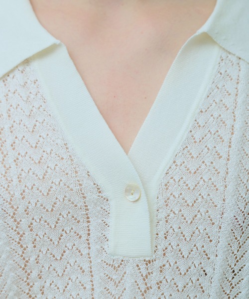 Camphor wood（カンファーウッド）の「rayon openwork skipper knit shirt / レーヨン透かし編みスキッパーニットシャツ（シャツ/ブラウス・メンズ・ホワイト/ブラック・MEDIUM/LARGE）」の13枚目の写真
