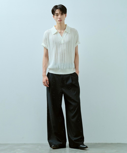 Camphor wood（カンファーウッド）の「rayon openwork skipper knit shirt / レーヨン透かし編みスキッパーニットシャツ（シャツ/ブラウス・メンズ・ホワイト/ブラック・MEDIUM/LARGE）」の14枚目の写真