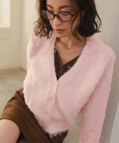 miette(ミエット)の「レイヤード風Vネックカーディガン(カーディガン/ボレロ・レディース・ピンク/ブラック/クリーム・FREE)」の1枚目の写真