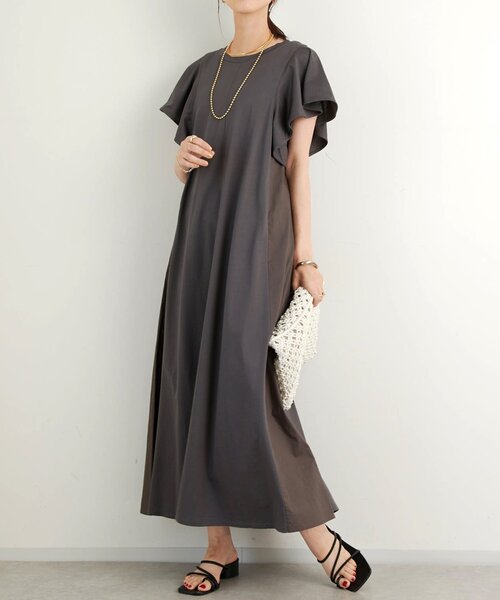 un dix cors（アンディコール）の「《綿100％・着るだけで様になる》コットンシルケット天竺フレアワンピース（ワンピース・レディース・チャコールグレー/ブラック/レッド・FREE）」の3枚目の写真