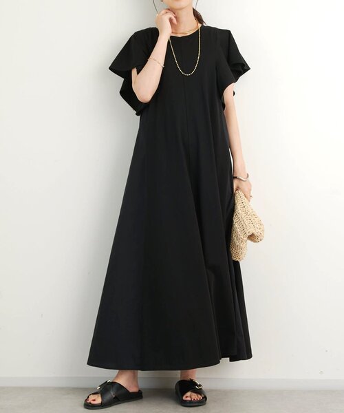 un dix cors（アンディコール）の「《綿100％・着るだけで様になる》コットンシルケット天竺フレアワンピース（ワンピース・レディース・チャコールグレー/ブラック/レッド・FREE）」の2枚目の写真