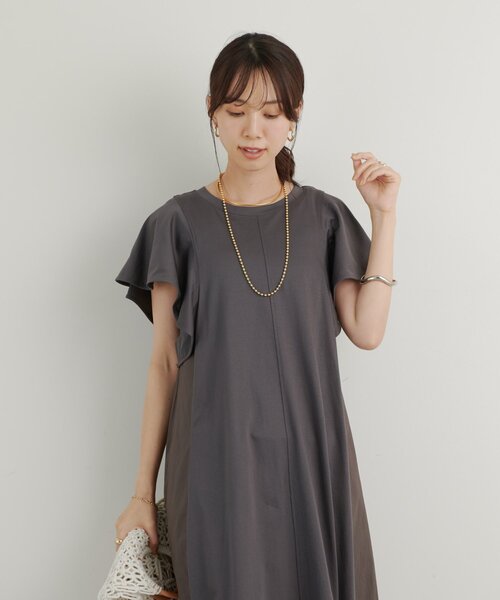 un dix cors（アンディコール）の「《綿100％・着るだけで様になる》コットンシルケット天竺フレアワンピース（ワンピース・レディース・チャコールグレー/ブラック/レッド・FREE）」の22枚目の写真