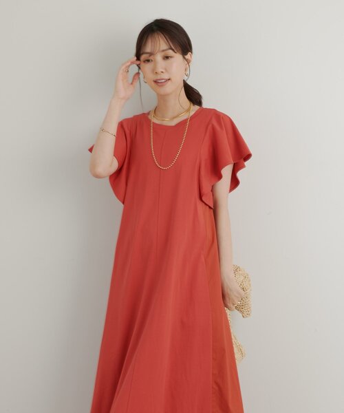 un dix cors（アンディコール）の「《綿100％・着るだけで様になる》コットンシルケット天竺フレアワンピース（ワンピース・レディース・チャコールグレー/ブラック/レッド・FREE）」の4枚目の写真