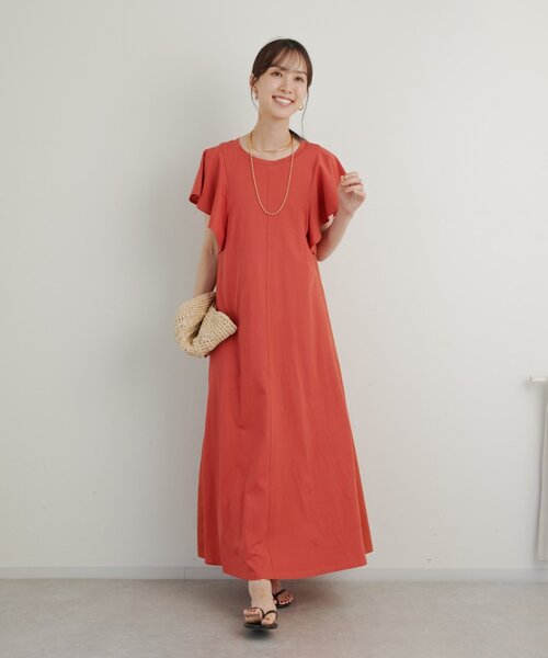 un dix cors（アンディコール）の「《綿100％・着るだけで様になる》コットンシルケット天竺フレアワンピース（ワンピース・レディース・チャコールグレー/ブラック/レッド・FREE）」の11枚目の写真