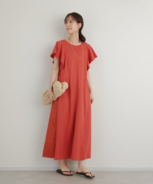 un dix cors（アンディコール）の「《綿100％・着るだけで様になる》コットンシルケット天竺フレアワンピース（ワンピース・レディース・チャコールグレー/ブラック/レッド・FREE）」の12枚目の写真